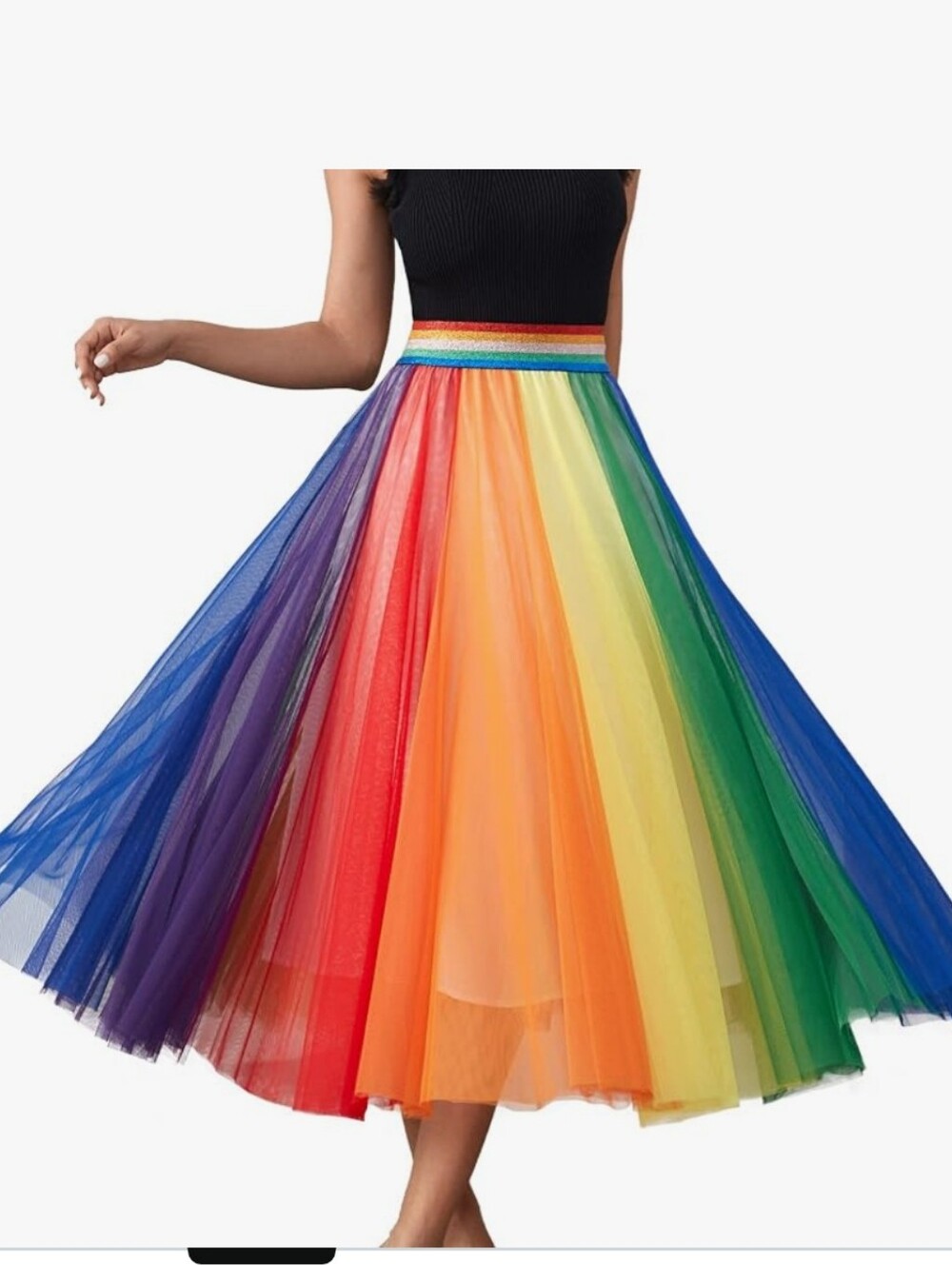 Rainbow Tulle Midi Skirt - Multicolor